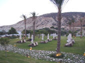 The evening grass just outside the chapel at the Columbia Beach resort in Pissouri, Cyprus.